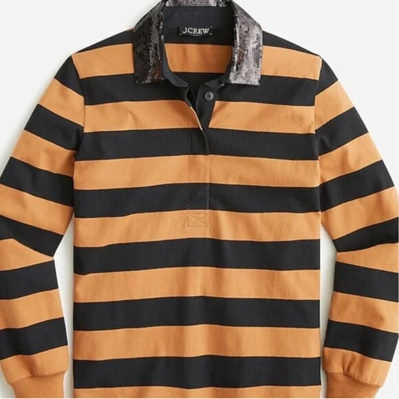 🎁 50% OFF Bundles 🎁 NWT J.Crew Sequin Collar Striped Rugby Top Black Stripe - Picture 3 of 8